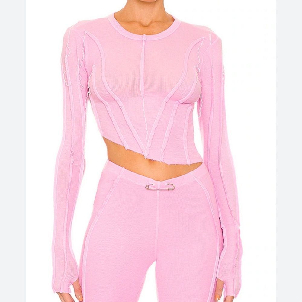 Sami Miro Vintage ASYMMETRIC LONG SLEEVE TEE IN PINK RIB